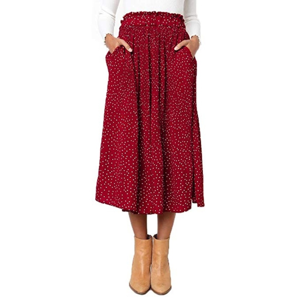 Exlura Womens High Waist Polka Dot Pleated Skirt